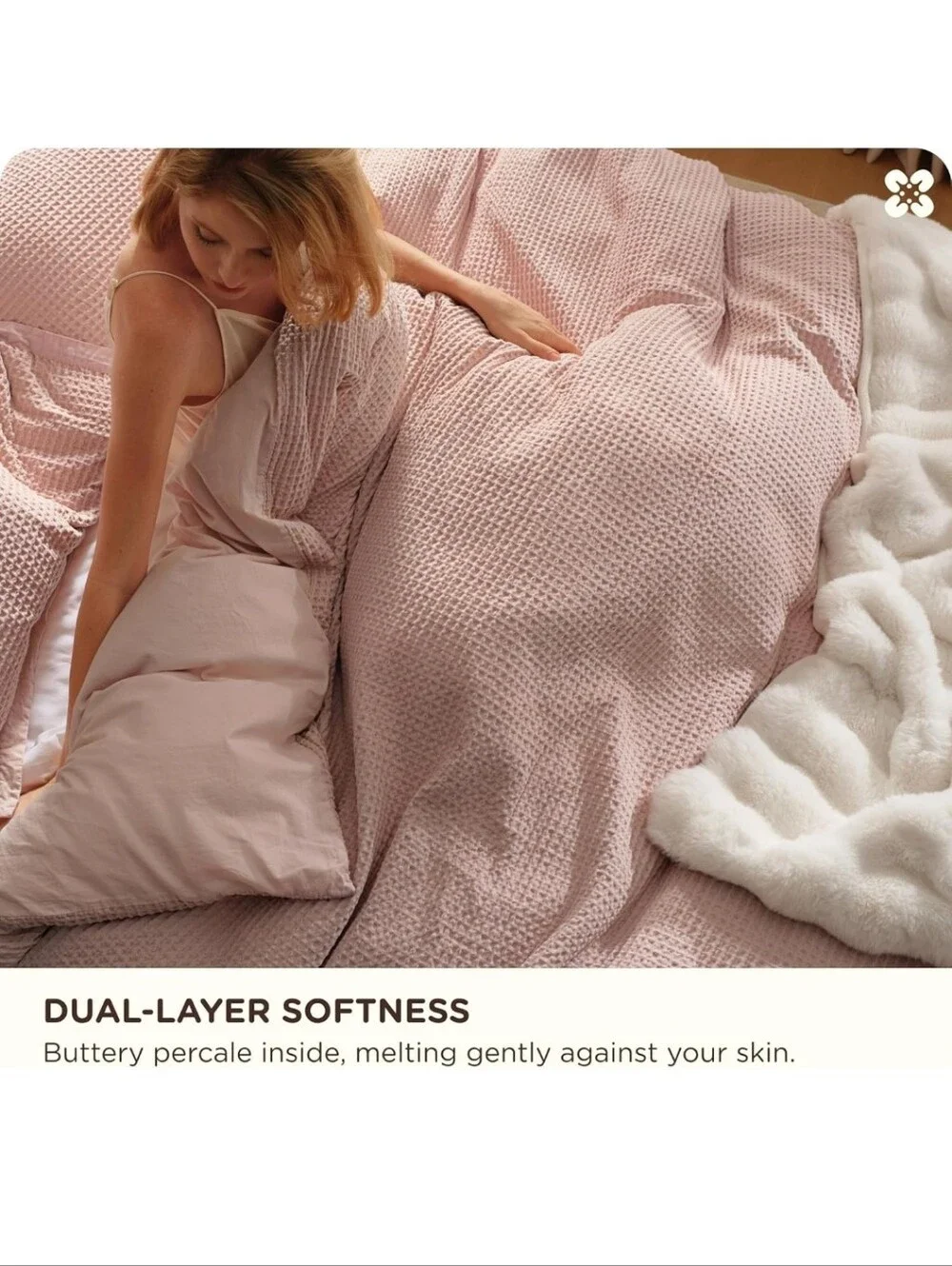 Bedsure Cotton Duvet Cover Queen - 100% Cotton Waffle Weave Pink 3 Piece 90X90